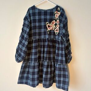 Zara Girls Plaid Dress with Floral Sequin Embellishment-Size 7
